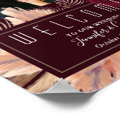 Moody Floral Burgundy Wedding Willkommen Poster (Ecke)