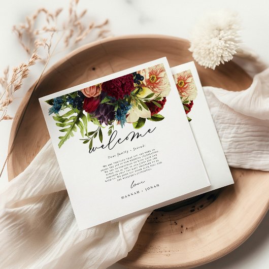 Moody Floral Burgundy Wedding Willkommen Serviette