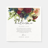 Moody Floral Burgundy Wedding Willkommen Serviette (Vorderseite)