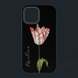 Moody Floral Chic Vintage Blume iPhone 12 Pro Hülle<br><div class="desc">Einfach diese atemberaubende iPhone-Hülle anpassen. Eine antike Blumenillustrierung auf schwarzem Hintergrund. Die Textfelder der Vorlage sind so konzipiert,  dass Sie leicht personalisieren können. Klassische Blume,  elegante Tulpe,  Moderne Eleganz. Antiquitäten für moderne Zeiten folgen @encyclographic</div>
