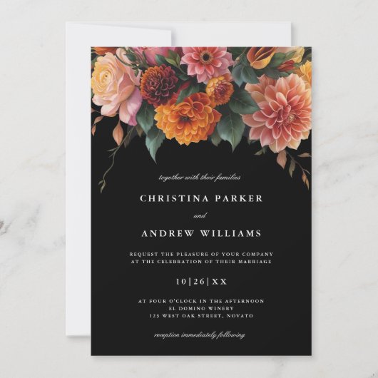 Moody Floral Dark Elegant Herbst Winter Wedding Einladung (Vorderseite)