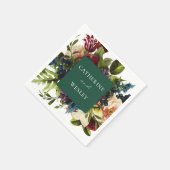 Moody Floral Emerald & Burgundy Wedding Serviette (Ecke)