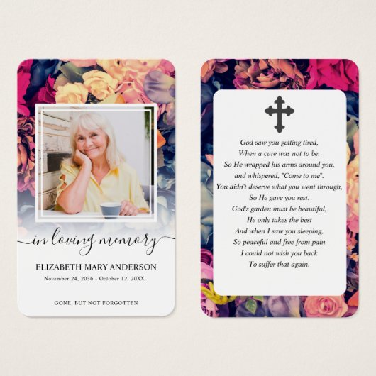 Moody Floral Foto Beileid Beerdigung Gebetskarte (Vorne & Hinten)