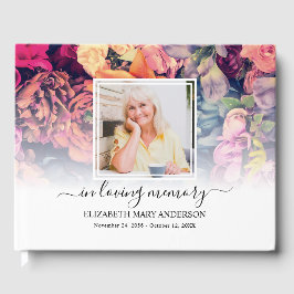 Moody Floral Foto Beileid Beerdigung Wasserfarbe Gästebuch