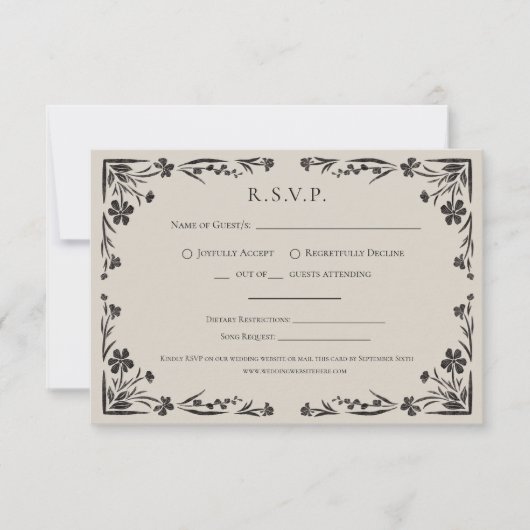 Moody floral gothic Wedding Wedding RSVP Card Karte (Vorderseite)