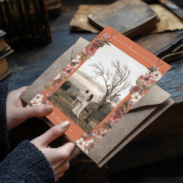 Moody Floral Herbst Foto Terracotta Save the Date Einladung