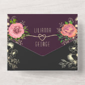 Moody Floral Lila Black Wedding All In One Einladung (Rückseite)