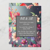 Moody Floral mit dunkelglänzender Hintergrundhochz Einladung (Vorne/Hinten)