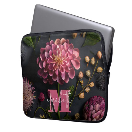 Moody Floral Mit Monogramm Laptopschutzhülle (Vorderseite Links)