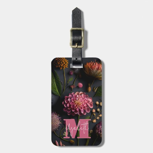 Moody Floral Monogrammed Gepäckanhänger (Vorderseite vertikal)