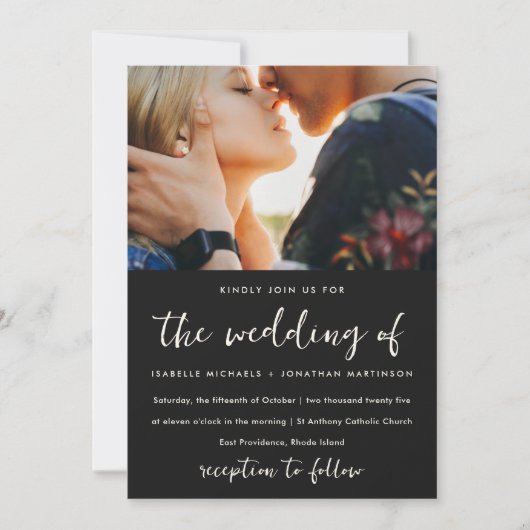 Moody Floral Pattern Foto Wedding Einladung (Vorderseite)