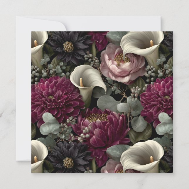Moody Floral Pattern mit Dahlias und Calla Lilies (Vorderseite)