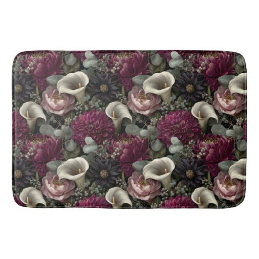 Moody Floral Pattern with Dahlias and Calla Lilies Badematte (Vorderseite)