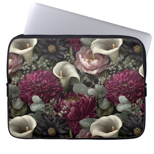 Moody Floral Pattern with Dahlias and Calla Lilies Laptopschutzhülle (Vorderseite)