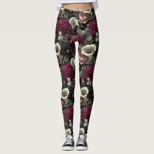 Moody Floral Pattern with Dahlias and Calla Lilies Leggings (Vorderseite)
