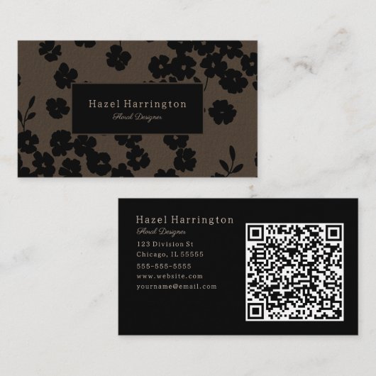 Moody floral QR Code Business Card Floral Visitenkarte (Vorne/Hinten)