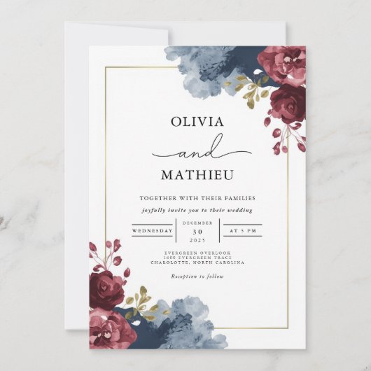 Moody Floral Romance Wedding Einladung (Vorderseite)