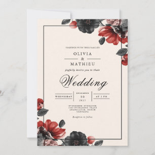 Moody Floral Romantic Wedding Einladung