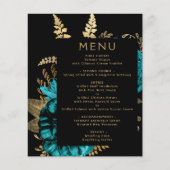 Moody Floral Turquoise Gold Wedding Menü (Vorderseite)