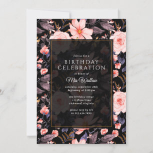 Moody floral Vintag Black + Pink jedes Alter Gebur Einladung