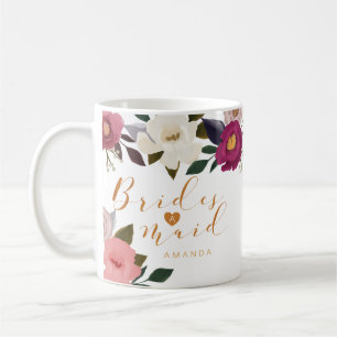 Moody Floral Watercolor Bridesmaid Monogram Kaffeetasse