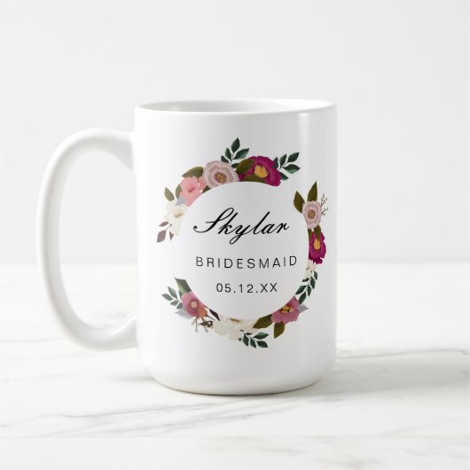Moody Floral Watercolor Wreath Bridesmaid Kaffeetasse (Links)