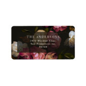 Moody Floral Wedding Dark Romantic Black Burgundy Adressaufkleber (Vorne)