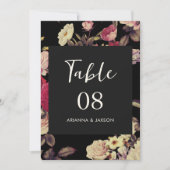Moody Floral Wedding Tischnummer (Vorderseite)