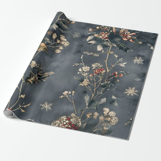 Moody Floral Winter Geschenkpapier (Ungerollt)