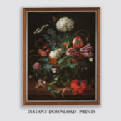 Moody florale Ölgemälde, antikes dunkles Stilllebe Poster