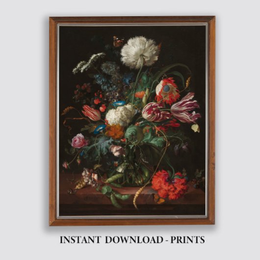 Moody florale Ölgemälde, antikes dunkles Stilllebe Poster