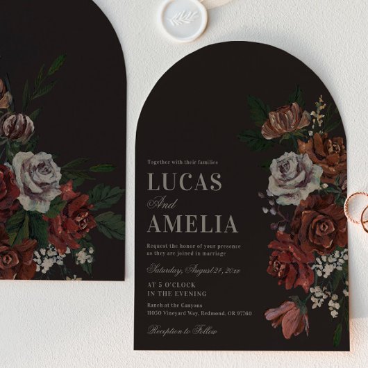 Moody Florals Arch Wedding Invitation Einladung