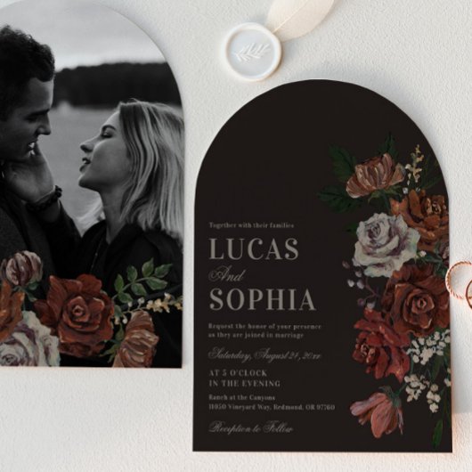 Moody Florals Arch Wedding Invitation Einladung