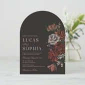 Moody Florals Arch Wedding Invitation Einladung (Stehend Vorderseite)