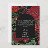 Moody Florals Black Arch Burgundy Red Wedding Dankeskarte (Rückseite)