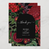 Moody Florals Black Arch Burgundy Red Wedding Dankeskarte (Vorne/Hinten)