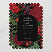 Moody Florals Black Arch Burgundy Red Wedding Einladung (Vorne/Hinten)