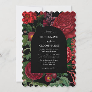 Moody Florals Black Arch Burgundy Red Wedding Einladung