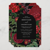 Moody Florals Black Arch Burgundy Red Wedding Einladung (Vorne/Hinten)