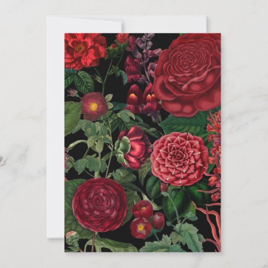 Moody Florals Black Arch Burgundy Red Wedding Einladung (Rückseite)