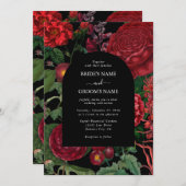 Moody Florals Black Arch Burgundy Red Wedding Einladung (Vorne/Hinten)