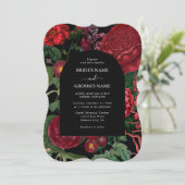 Moody Florals Black Arch Burgundy Red Wedding Einladung (Stehend Vorderseite)