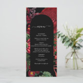 Moody Florals Black Arch Burgundy Red Wedding Menükarte (Stehend Vorderseite)