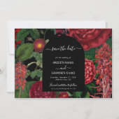 Moody Florals Black Arch Burgundy Red Wedding Save The Date (Vorderseite)