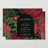 Moody Florals Black Arch Burgundy Red Wedding Save The Date (Vorne/Hinten)