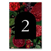 Moody Florals Black Arch Burgundy Red Wedding Tischnummer (Rückseite)
