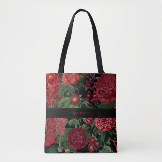 Moody Florals Black & Burgundy Monogram Tasche (Vorderseite)