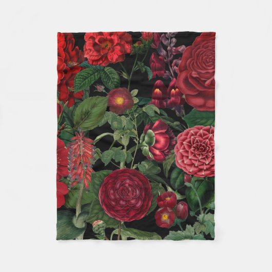 Moody Florals Black & Burgundy Vintag Fleecedecke (Vorderseite)