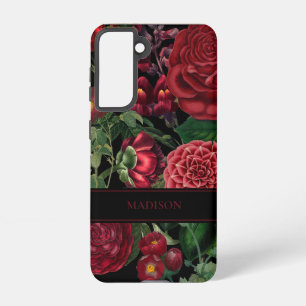 Moody Florals Black & Burgundy Vintag Monogram Samsung Galaxy Hülle