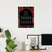 Moody Florals Black Burgundy Wedding Chart Poster (Heimbüro)